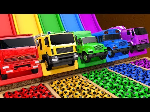 Learn Colors with PACMAN and Street Vehicle Surprise Soccer Ball in Magic Water Slide for Kids
