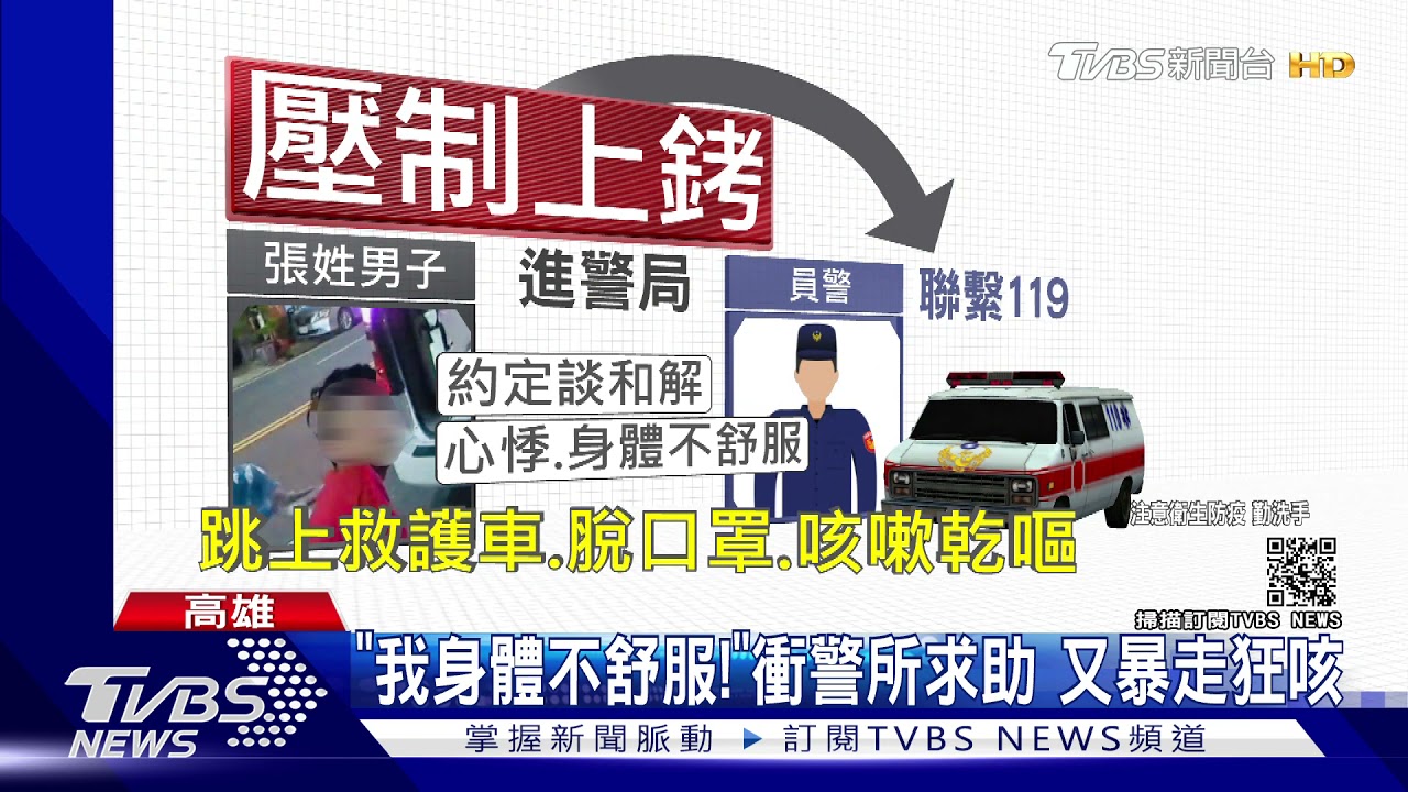 男街頭失控脫罩咳嗽、乾嘔　遭警壓制上銬
