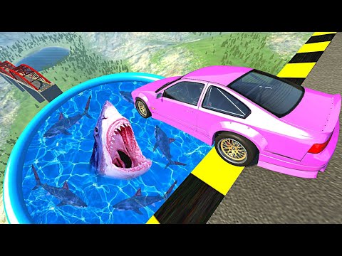 Cars jump into sacry sharks /Fun stunts jumps crash compilation - BeamNG.drive #beamng #beamngdrive