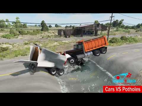 Truck Cars Vs Giant Pit Deep Water Potholes #3 - BeamNG.Drive - Beamng 4 Crash