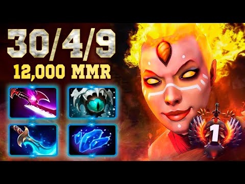 TOP 1 LINA DOTA 2! 12,000 MMR 0 errors in the whole game [Watch & Learn]