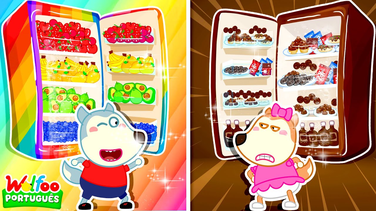 Desafio Chocolate Preto vs Fruta Rosa - Wolfoo Aprende Escolhas Alimentares Saudáveis Para Crianças