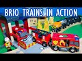 BRIO Trains - Fire Truck, Farm, Road Construction, Coal Mine and Cargo Wooden Trains Video