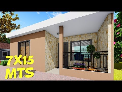 House plan measuring 7x15 meters with 3 bedrooms