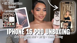 iPhone 16 Pro Unboxing & Accessories Haul ♡ iOS 26 Update, Set Up, Customization & Camera Test 
