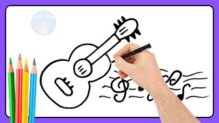 How to Draw a Guitar 🎸 | Easy Step by Step Drawing for Kids | Color's Artbox