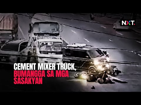 Cement mixer truck, bumangga sa mga sasakyan