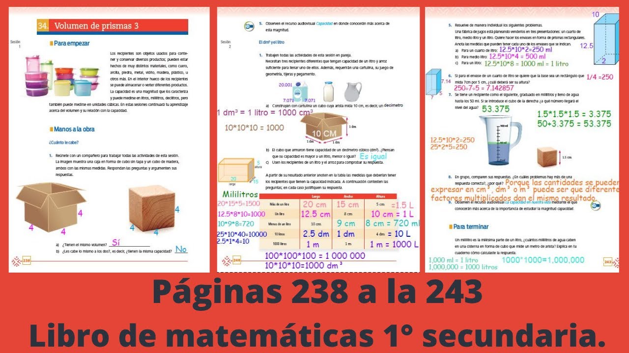Páginas 238 a la 343 libro de matemáticas 1° secundaria