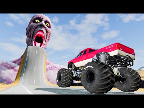 Monster Turbo Truck VS Giant Pit | Escape From The Shy Guy (SCP-096) Car Ride Chase Beamng Drive #71