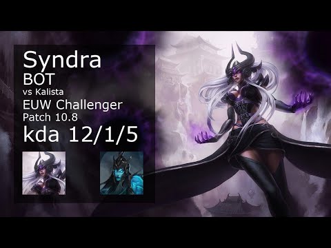 Syndra vs Kalista Bot - EUW Challenger 12/1/5 Patch 10.8 Gameplay