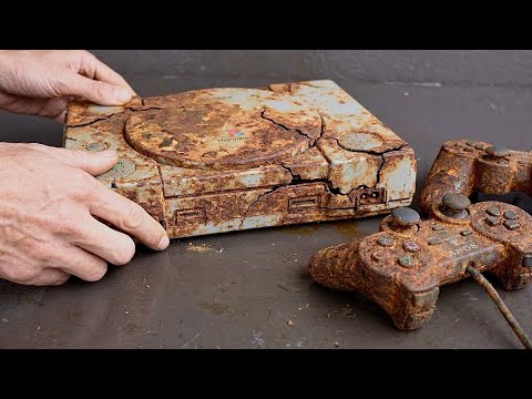 Restore Playstation PS1 rusty console Football game revived | Restoration broken old game consoles