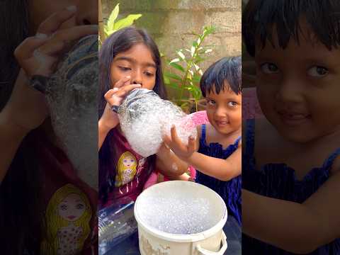 Plastic bottle with shampoo bubbles enjoy Kids #shortvideo #funny ❤️🤍👍￼￼￼