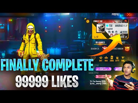 Finally Complete 99,999+ LIKES🔥❤😱 With 92 Level Garena free fire #short