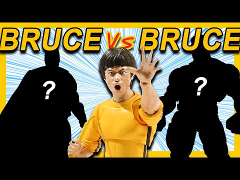 Bruce Lee fights Bruce Banner, Hulk and Bruce Wayne, Batman (stop motion fight parody funny)