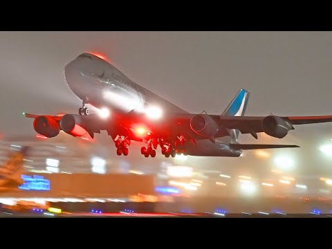 Schiphol Airport PlaneSpotting - 40 Mins of Pure Aviation - 37 Landings and Departures at Night