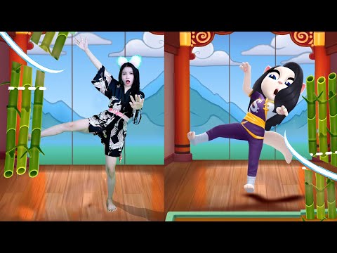 Imitate Angela Cutting Bamboo With Her Hands | My Talking Angela 2 In The Real Life