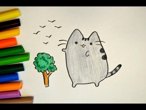 Как нарисовать Кот Пушин (Pusheen the cat) с деревом - простые рисунки. How to draw a cat Pusheen