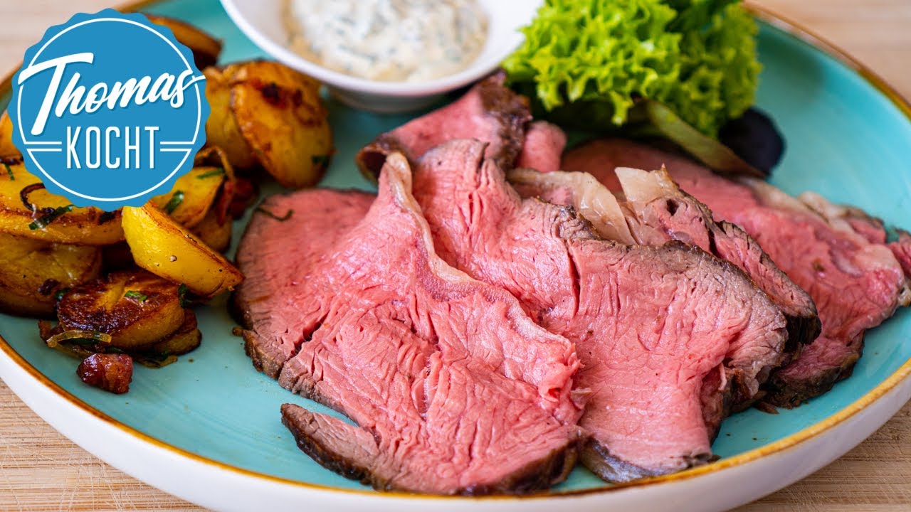 Roastbeef mit Bratkartoffeln, grünen Bohnen und Sauce Béarnaise ... Roastbeef mit Bratkartoffeln, grünen Bohnen und Sauce Béarnaise ...