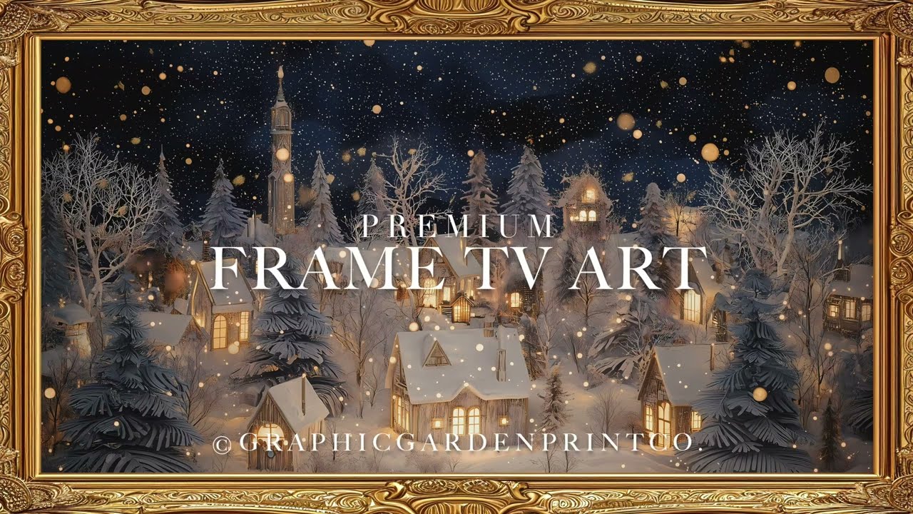Christmas Village Frame TV Art Modern Abstract Screensaver Framed 4K HD Wallpaper Winter
