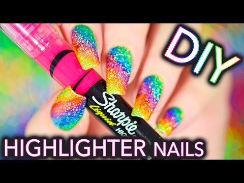 DIY Sparkly Highlighter Rainbow nails!!!
