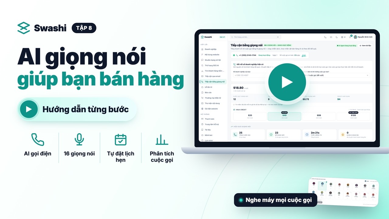 Ảnh thu nhỏ video — AI giọng nói & Lễ tân AI trên Swashi, video hướng dẫn của Swashi