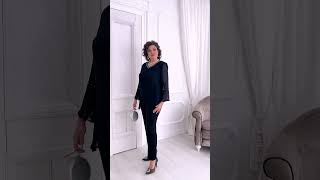 Tmavě modrý elegantní společenský kalhotový komplet "Apolena"