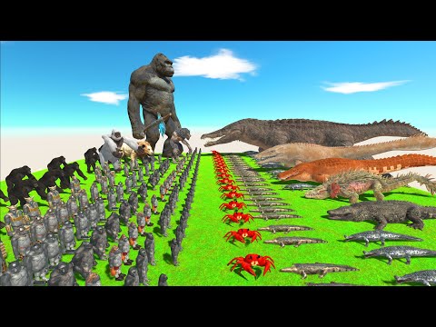 King Kong War - Kong Family VS Team Crocodile Mosasaurus - Animal Revolt Battle Simulator