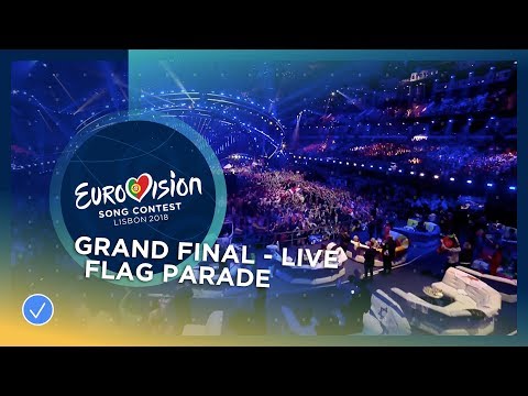 The flag parade with the Beatbombers at the Grand Final of the 2018 Eurovision Song Contest