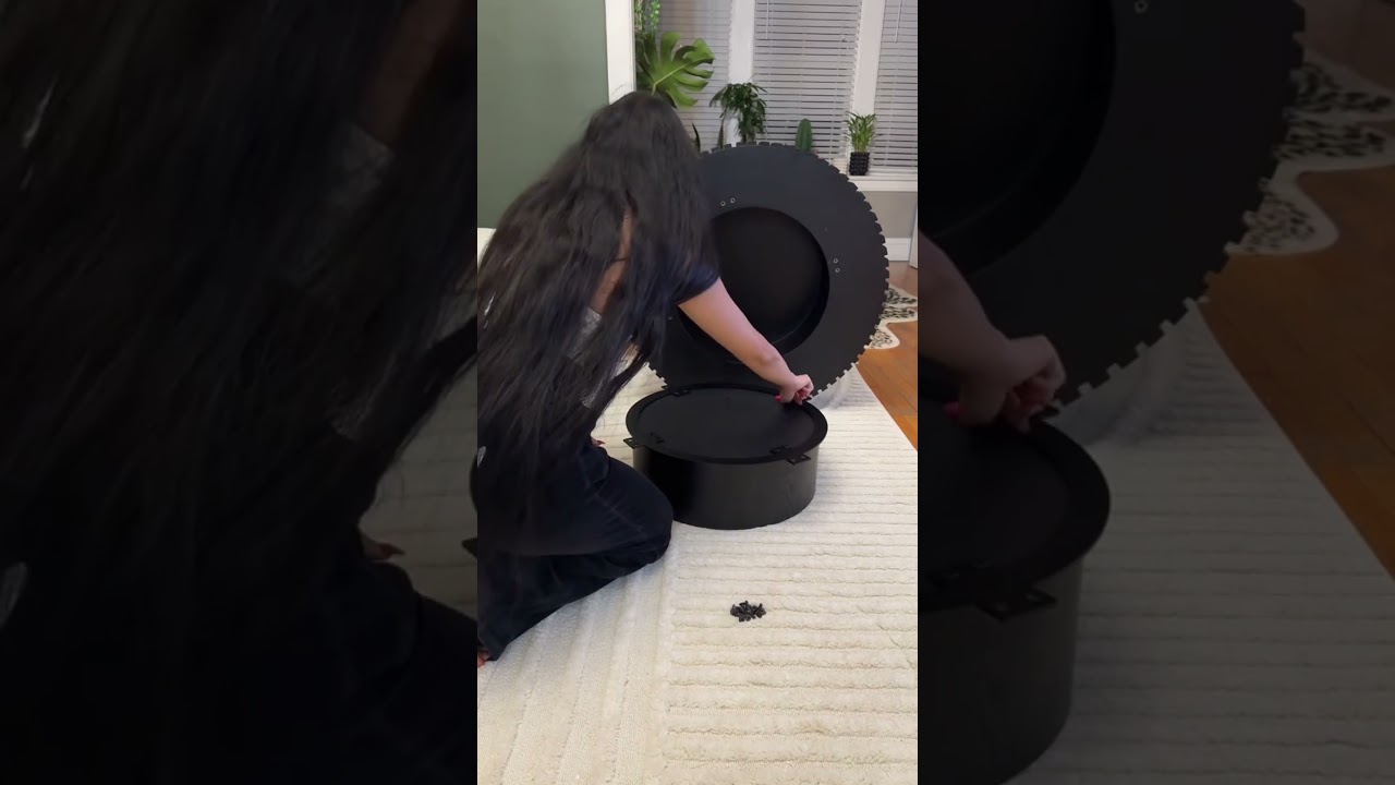 Black Round Wood Coffee Tables#mid century coffee table#contemporary coffee table#drum coffee table