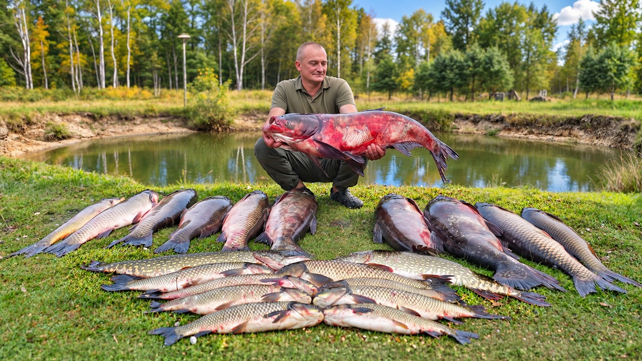 ЗАГОТАВЛИВАЮ РЫБУ на ЗИМУ ДЛЯ ОДИНОКОЙ ЗИМОВКИ в ЛЕСУ. №405