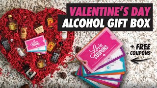 DIY Valentines Day Alcohol Gift Box | Valentines Gifts for Him or Her (+ Free Love Coupon Download)