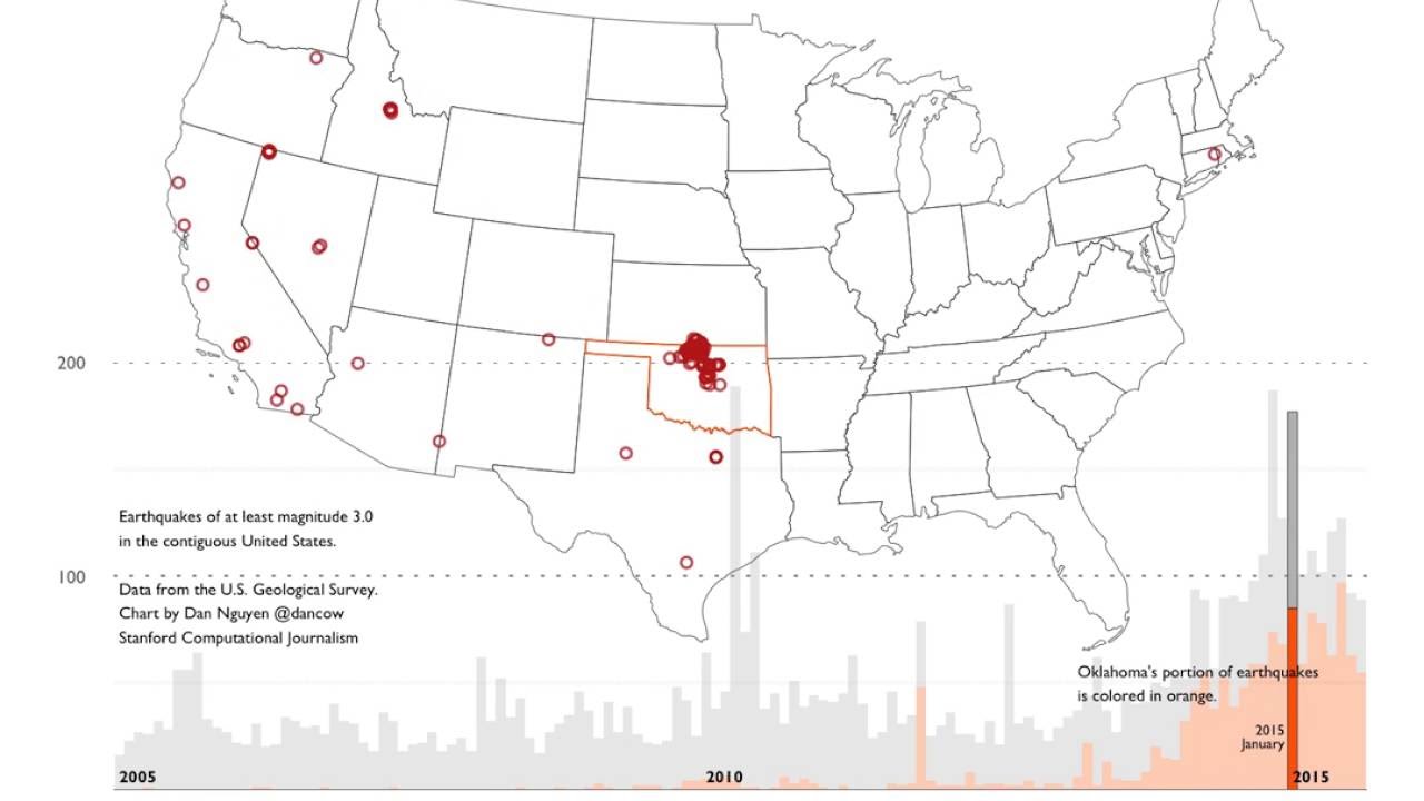 Earthquake activity in the US, 2005-2015.