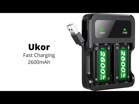 Ukor | Fast Charging 2600mAh Rechargeable Battery Packs with Charger