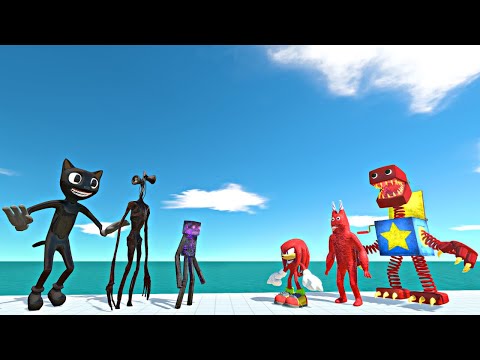 Cartoon Cat + Siren Head + Enderman vs Knuckles + Banban + Boxy Boo - Animal Revolt Battle Simulator