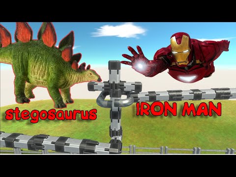 challenge tug of war | stegosaurus vs iron man - Animal Revolt Battle Simulator