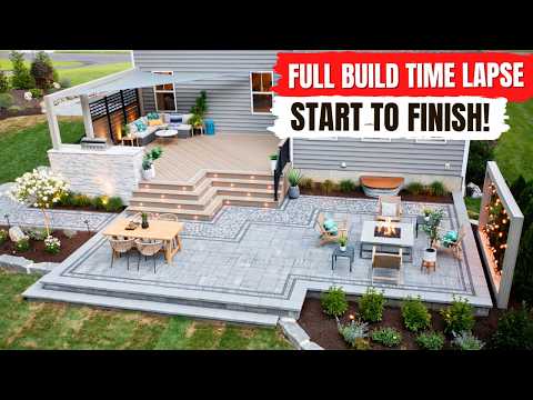 EPIC Backyard TRANSFORMATION Time Lapse - Custom Deck and Paver Patio