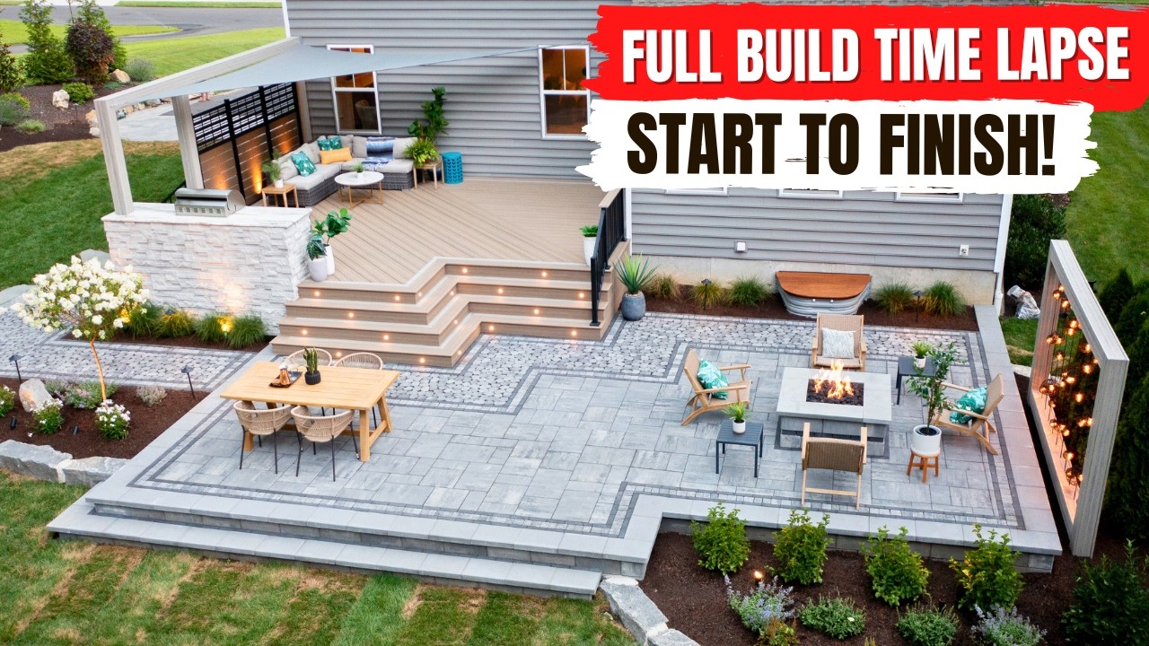 EPIC Backyard TRANSFORMATION Time Lapse - Custom Deck and Paver Patio
