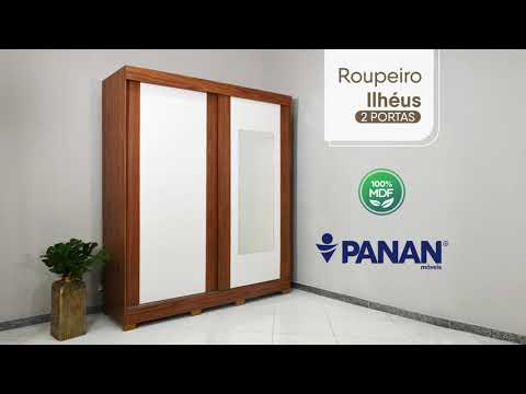 Video thumbnail of Roupeiro Panan Ilhéus 2 Portas de correr com Espelho e Pés