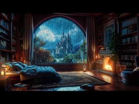 Castle Room Haven with Thunderstorm, Rain & Fireplace Sounds to Sleep Instantly