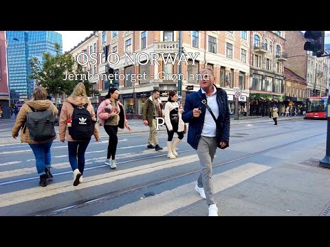 OSLO NORUEGA, passeio virtual a pé🇧🇻 Caminhando de Jernbanetorget - Grønland! 4K/60ftp