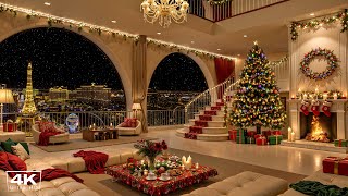 Cozy Christmas Night in Luxury Las Vegas Apartment 🎄 Christmas Jazz Music &amp; Fireplace Sounds