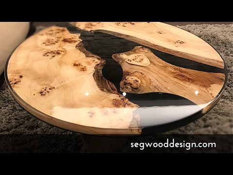 Epoxy round coffee table - black epoxy and poplar