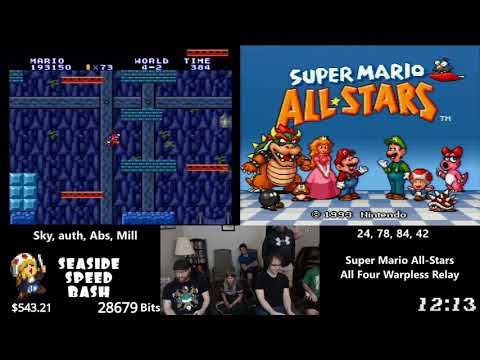 Super Mario All-Stars all four warpless relay race | Seaside Speed Bash 2018