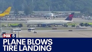 Delta Airlines planes tire blows out on emergency 