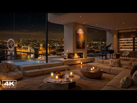Peaceful Night in Cozy London Apartment 🌃 Soothing Piano Jazz Music to Relaxation & Deep Sleep