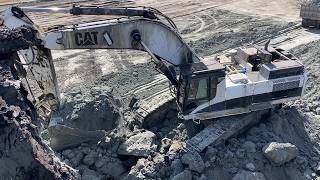 Caterpillar 375 Excavator Loads 4-Axle Trucks Non-Stop At Massive Coal Mining Site