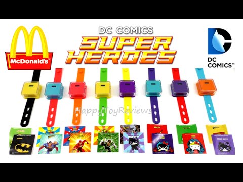 2016 McDONALD'S DC COMICS JUSTICE LEAGUE SANRIO HELLO KITTY SET 8 HAPPY MEAL TOYS WATCH COLLECTION Video
