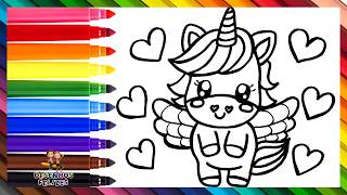 Desenhar e Colorir um Unicórnio Fofo 🦄❤️🧡💛💚💙💜🌈 Desenhos para Crianças