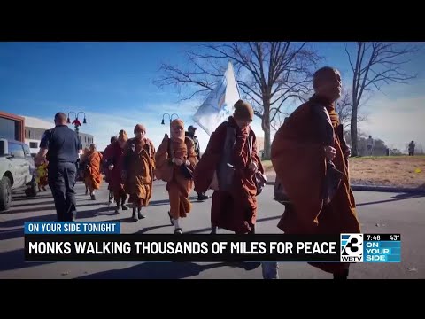 Buddhist monks walking tousands of miles on Walk for Peace