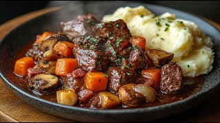 Dana Bourguignon tarifi. Kırmızı şarap soslu en iyi Fransız usulü haşlanmış yeme